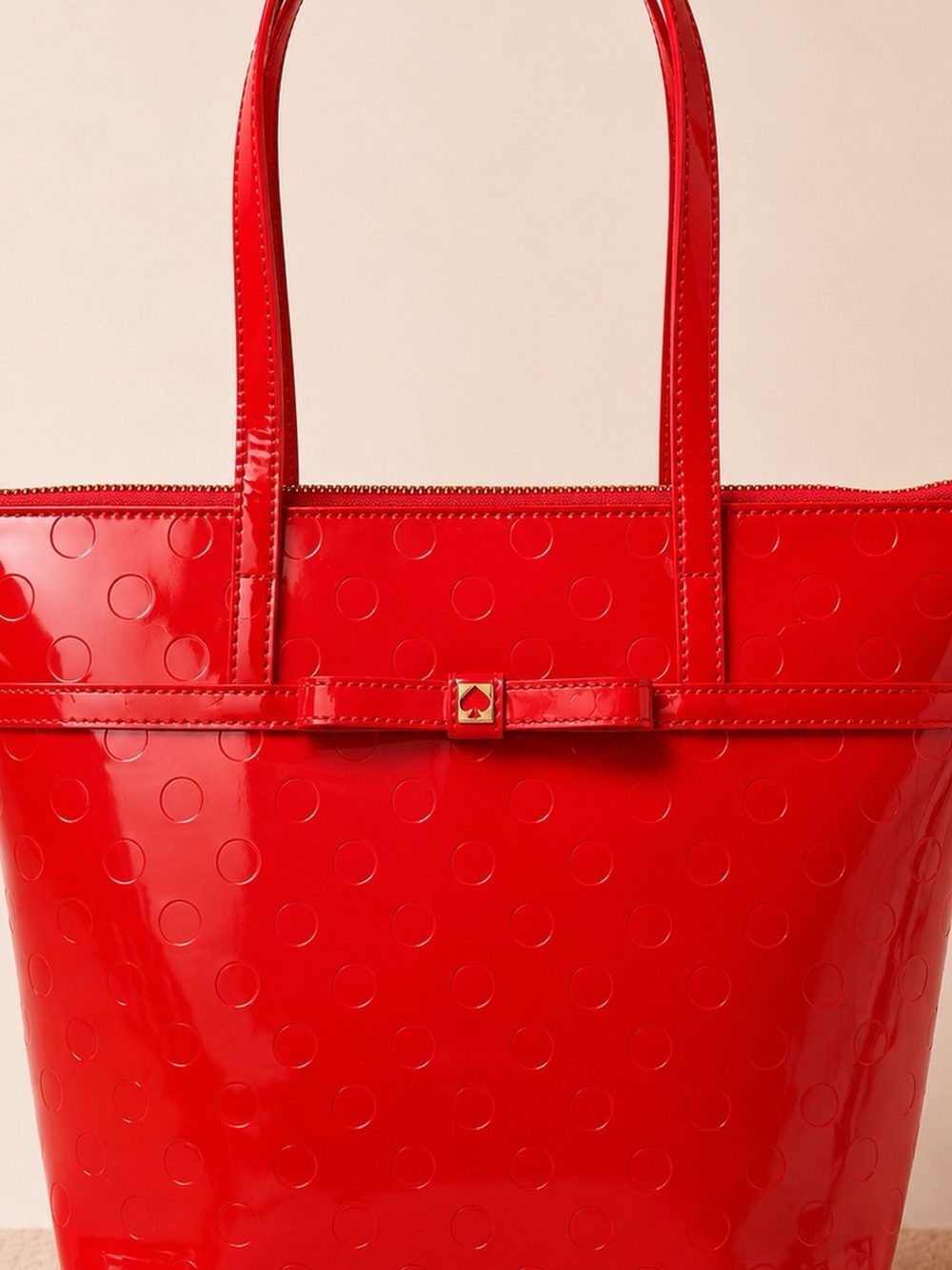 KATE SPADE ♠️ Red Patent Dot-Embossed Tote with Bow Accent - Picture 7 of 11